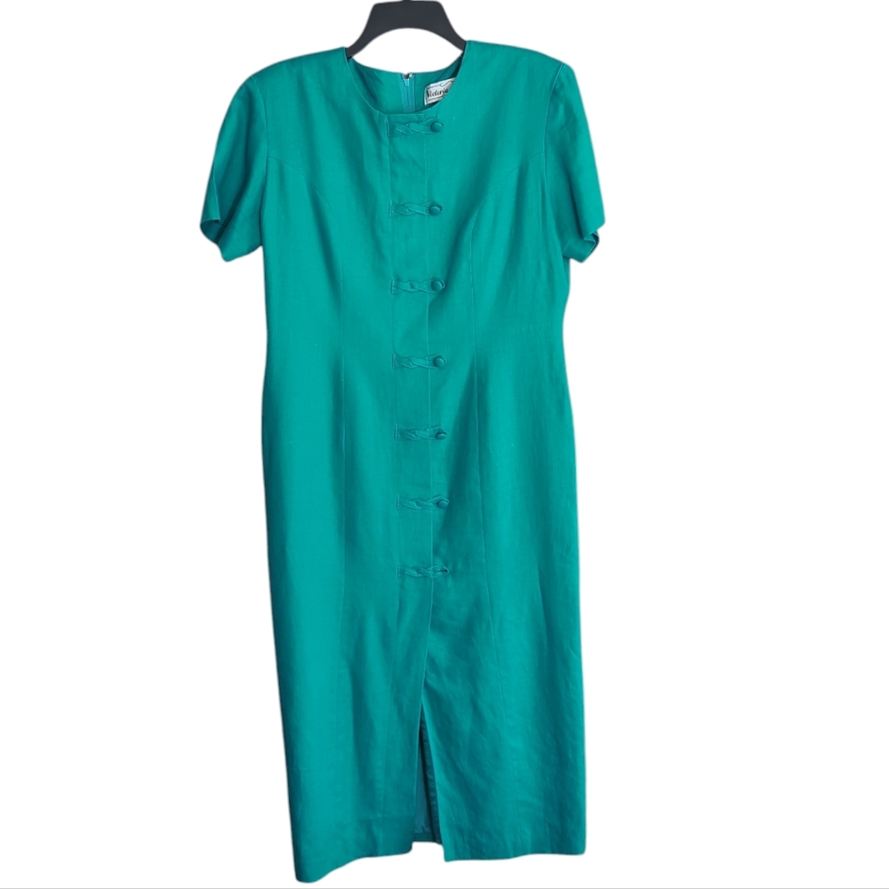 Victoria Holley 100% Linen Green Dress